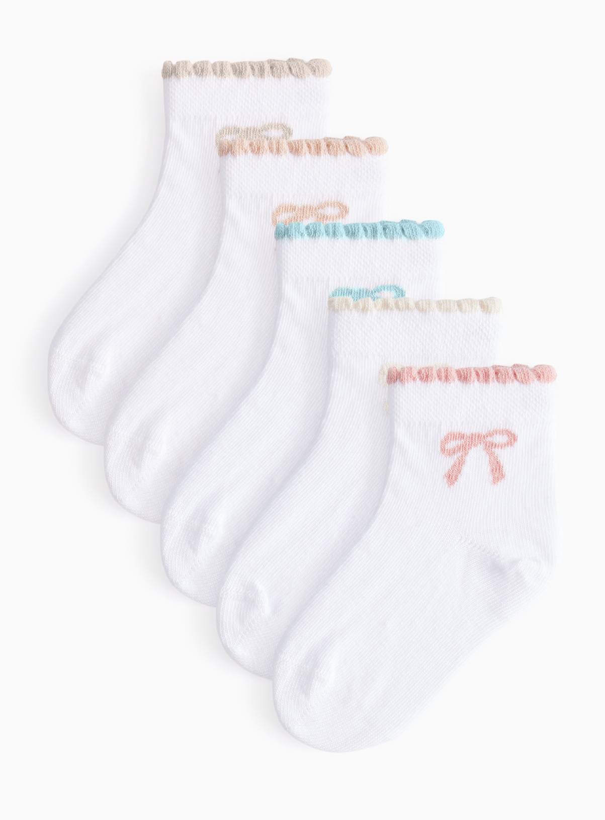 Bow Detail Ankle Socks 5 Pack 6-12 months - Image 1
